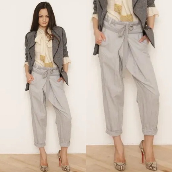 3.1 Phillip Lim Pants - 3.1 Philip Lim Gray Thin Stripe Cotton Linen Wrap Front Ankle Pants 2010 Size 6